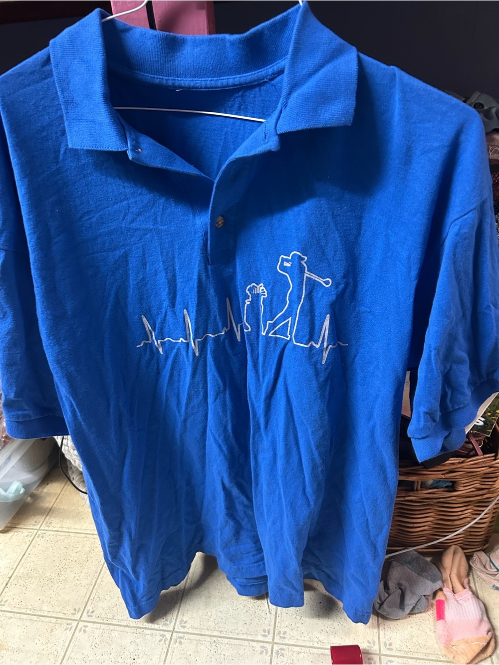 Men's Blue Polo Shirt with Golf Heartbeat Embroidery